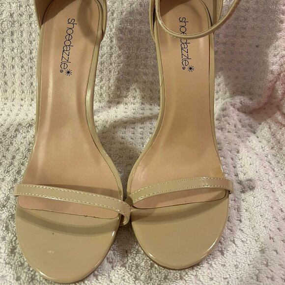 Size 8.5 - ShoeDazzle - Nude High Stiletto Heels with Ankle Strap - Picture 1 of 7